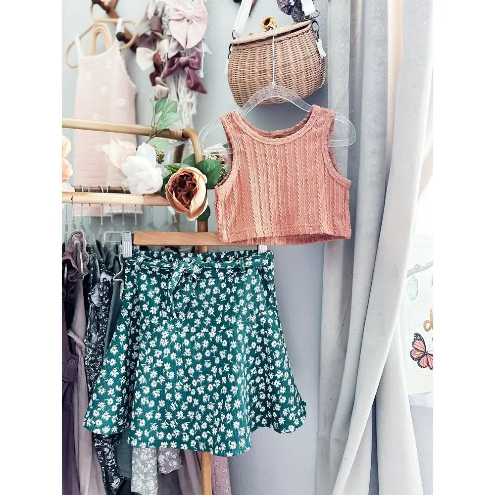Zara Garden Party Blooming Floral Skater Skirt + Cinnamon Crop Top